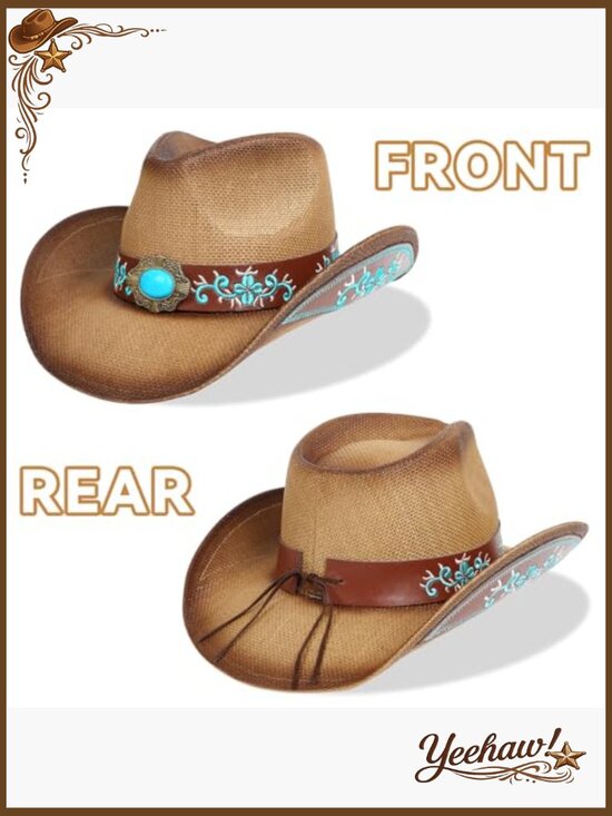 Adjustable Straw Cowboy Hat with Shapeable Brim, Sun Protection, Unisex main image 5